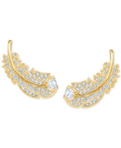Swarovski Crystal Feather Stud Earrings In Gold | ModeSens