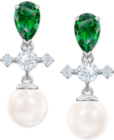 Shop Swarovski Silver-tone Crystal, Stone & Imitation Pearl Drop Earrings In Dark Multi