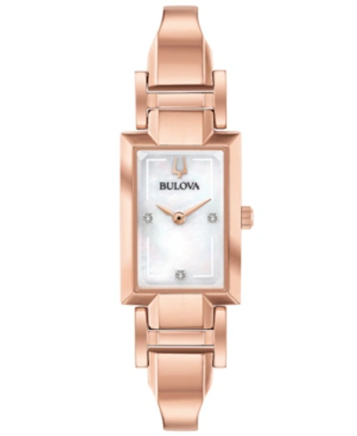 Shop Bulova Women's Diamond-accent Rose Gold-tone Stainless Steel Bangle Bracelet Watch 18x33mm