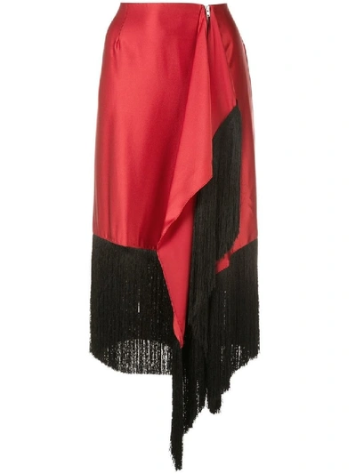 Shop Marques' Almeida Fringed Asymmetric Skirt In Red