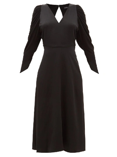Shop Atlein Open Back Long Sleeve Satin Dress In Black