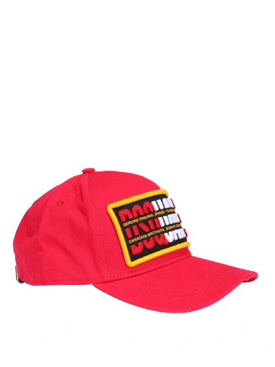 Shop Dsquared2 Maxi Logo Patch Red Cotton Baseball Cap