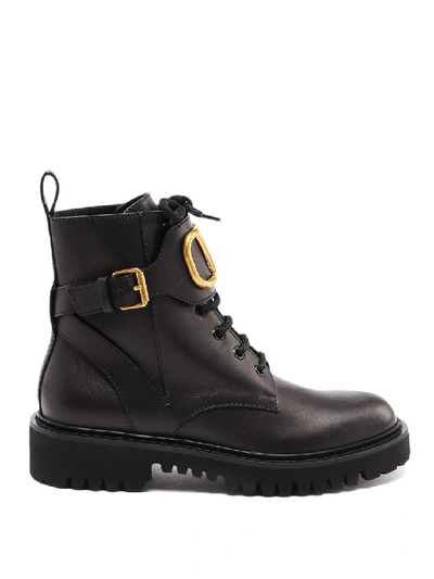 Shop Valentino Vlogo Combat Boots In Black