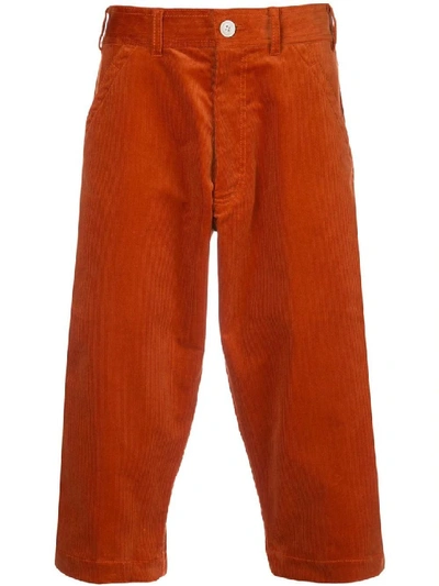 Shop Comme Des Garçons Corduroy Capri Shorts In Orange