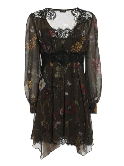 Shop Ermanno Scervino Lace Detailed Floral Asymmetric Dress In Black