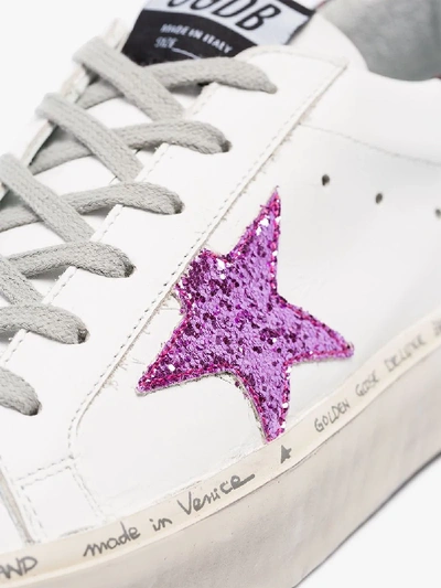 Shop Golden Goose White Hi Star Leather Sneakers