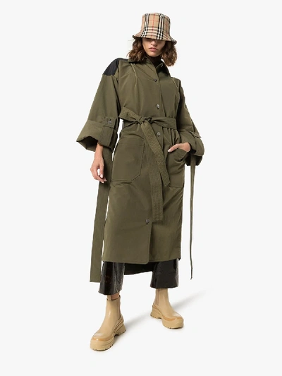 Shop Loewe Exaggerated Sleeve Belted Coat In Green