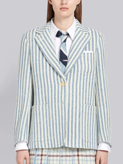 Shop Thom Browne University Stripe Tweed Sack Jacket In Blue