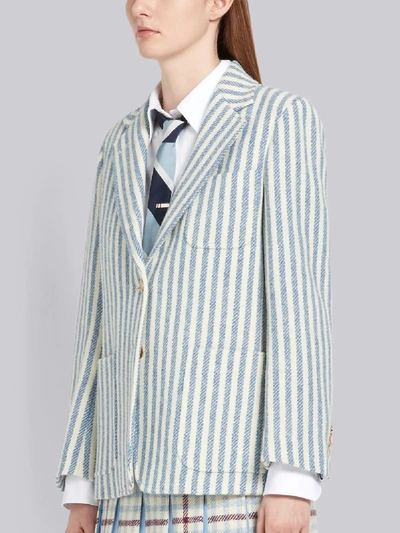 Shop Thom Browne University Stripe Tweed Sack Jacket In Blue