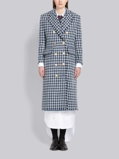 Shop Thom Browne Gun Club Check Cashmere Overcoat In Blue