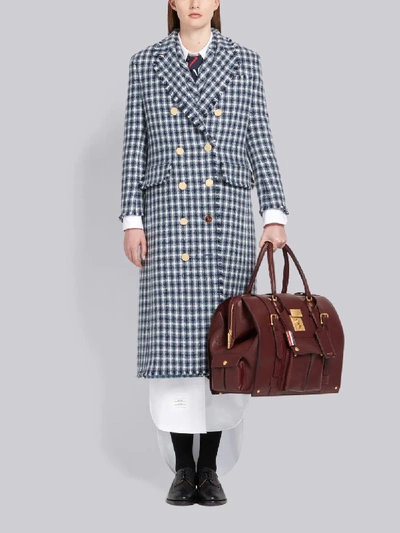 Shop Thom Browne Gun Club Check Cashmere Overcoat In Blue