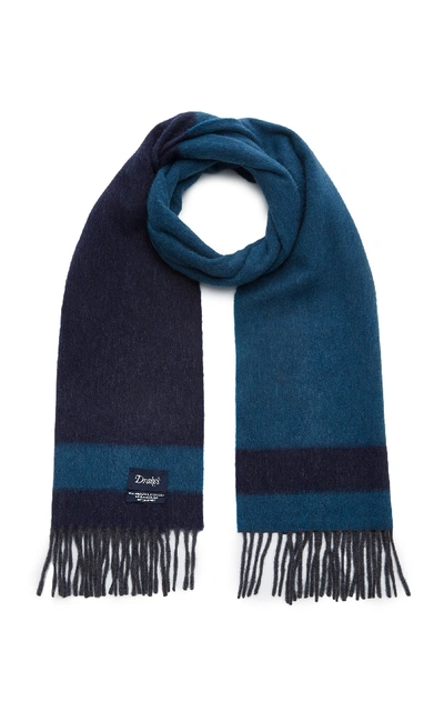 Drake's Lamora Striped Angora And Wool Scarf In Blue | ModeSens