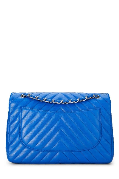 Pre-owned Chanel Blue Lambskin Chevron Flap Jumbo