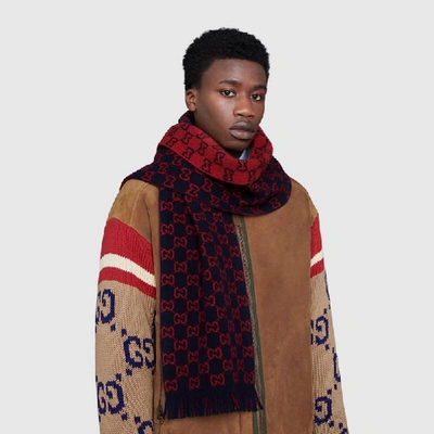 Shop Gucci Gg Wool Scarf In Red