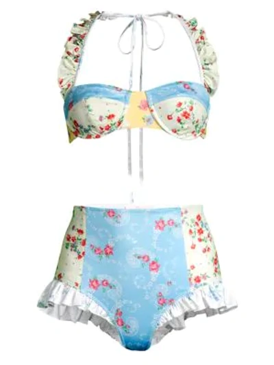 Shop Loveshackfancy Kimberly 2-piece Floral Bikini Set In Multi