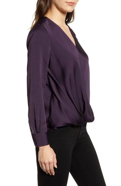 Shop Vince Camuto Faux Wrap Satin Blouse In Blackberry