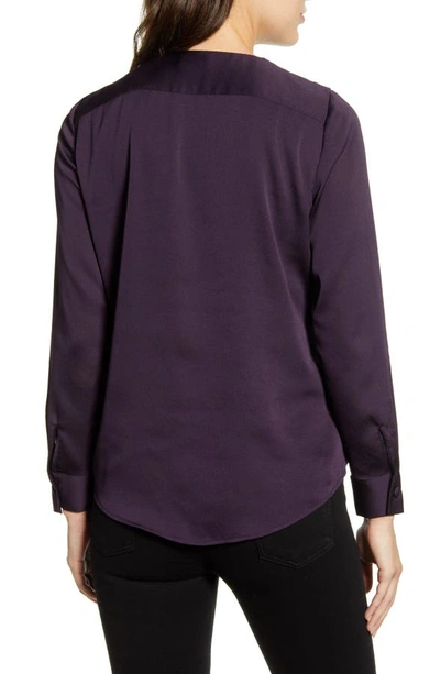 Shop Vince Camuto Faux Wrap Satin Blouse In Blackberry