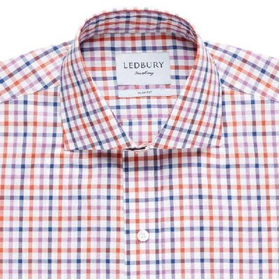 Shop Ledbury Men's Ladley Check Casual Shirt Apricot Orange Slim/tailored Cotton
