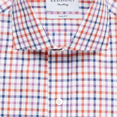 Shop Ledbury Men's Ladley Check Casual Shirt Apricot Orange Slim/tailored Cotton