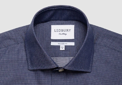 Shop Ledbury Men's Dark Blue Ballard Dobby Dress Shirt Cotton