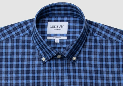 Shop Ledbury Men's Blue Tucker Check Casual Shirt Cotton
