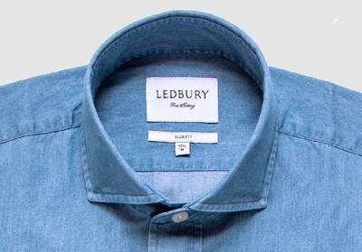 Shop Ledbury Men's Beacon Denim Shirt Cadet Blue Cotton