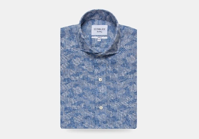 Shop Ledbury Men's Washed Blue Greggs Linen Jacquard Casual Shirt Cotton/linen