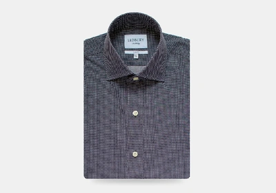 Shop Ledbury Men's Navy Blue Langdon Dotted Print Dress Shirt Classic Cotton