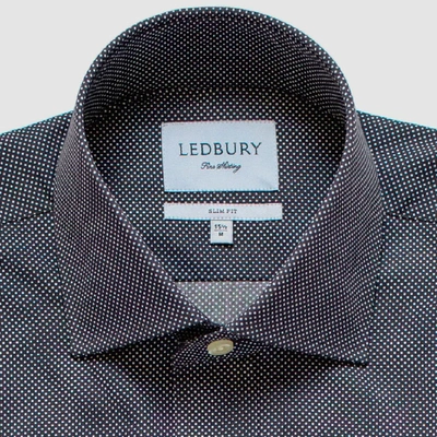 Shop Ledbury Men's Navy Blue Langdon Dotted Print Dress Shirt Classic Cotton