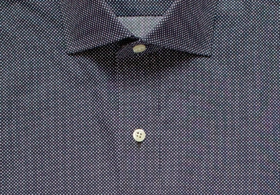 Shop Ledbury Men's Navy Blue Langdon Dotted Print Dress Shirt Classic Cotton