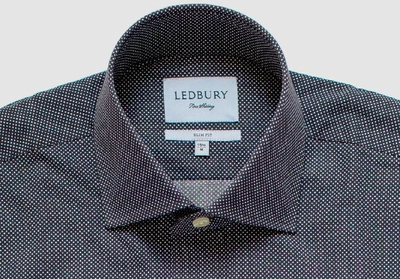 Shop Ledbury Men's Navy Blue Langdon Dotted Print Dress Shirt Classic Cotton