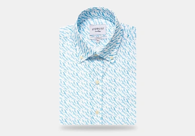 Shop Ledbury Men's Blue Lakepointe Printed Seersucker Casual Shirt Slate Blue Heather Cotton