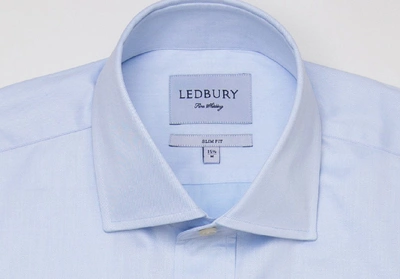 Shop Ledbury Men's Blue Fine Twill Spread Dress Shirt Cotton