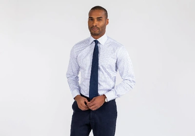 Shop Ledbury Men's Navy Blue Mcfadden Windowpane Dress Shirt Cotton