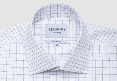 Shop Ledbury Men's Navy Blue Mcfadden Windowpane Dress Shirt Cotton