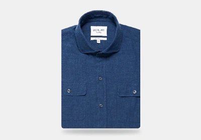 Shop Ledbury Men's Cadet Blue Newburn Chambray Casual Shirt Cotton/linen