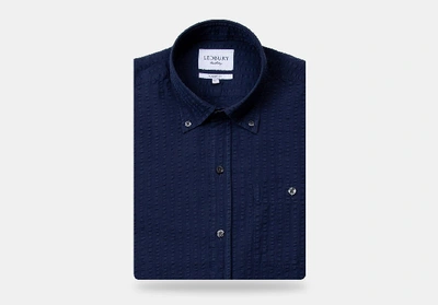 Shop Ledbury Men's Navy Blue Stanston Seersucker Casual Shirt Cotton