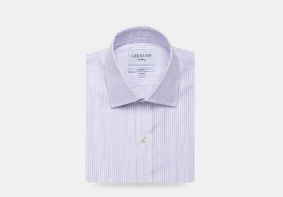 Shop Ledbury Men's Lavender Anderson Fine Twill Stripe Dress Shirt Lavender Purple Cotton