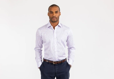 Shop Ledbury Men's Lavender Anderson Fine Twill Stripe Dress Shirt Lavender Purple Cotton