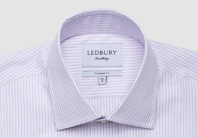 Shop Ledbury Men's Lavender Anderson Fine Twill Stripe Dress Shirt Lavender Purple Cotton