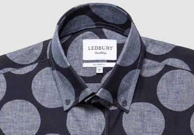 Shop Ledbury Men's Navy Blue Foundry Print Casual Shirt Cotton/linen