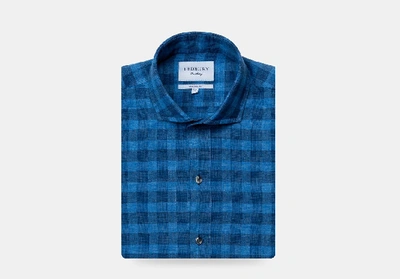 Shop Ledbury Men's Blue Mcclellan Cotton Linen Gingham Casual Shirt Cotton/linen