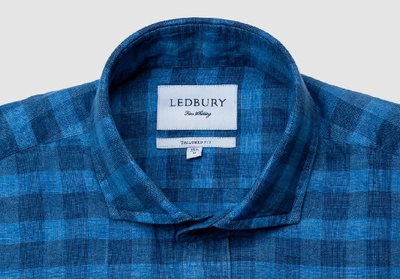 Shop Ledbury Men's Blue Mcclellan Cotton Linen Gingham Casual Shirt Cotton/linen