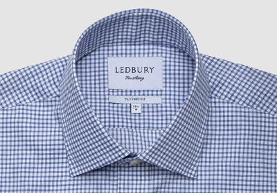 Shop Ledbury Men's Navy Blue Reed Check Dress Shirt Classic Cotton