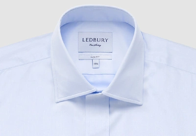 Shop Ledbury Men's Blue Fine Twill Mid-spread Dress Shirt Cotton