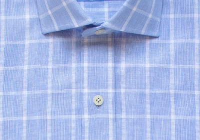 Shop Ledbury Men's Blue Mapelton Windowpane Dress Shirt Cotton/linen