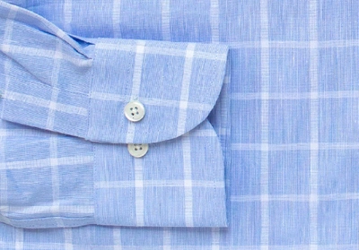 Shop Ledbury Men's Blue Mapelton Windowpane Dress Shirt Cotton/linen