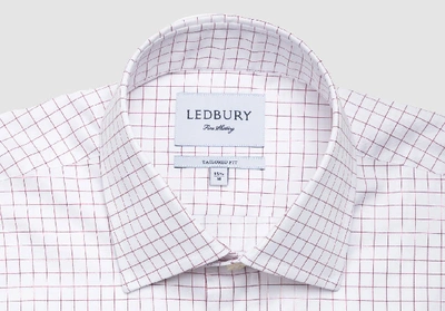 Shop Ledbury Men's Burgundy Mcfadden Windowpane Dress Shirt Burgany Cotton