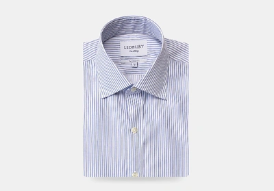 Shop Ledbury Men's Navy Blue Anderson Fine Twill Stripe Dress Shirt Cotton