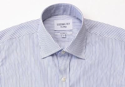 Shop Ledbury Men's Navy Blue Anderson Fine Twill Stripe Dress Shirt Cotton